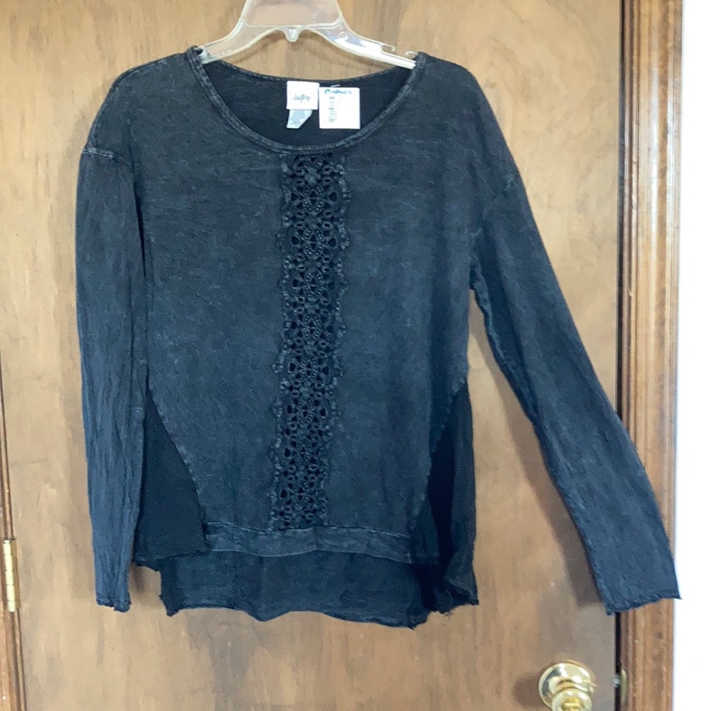 daytrip open crochet detail down front long sleeve top size M XL